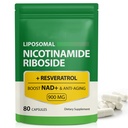 NAD Supplement, 900mg - Liposomal Nicotinamid Riboside NAD + Supplement med Resveratrol understøtter muskler, hjerne, cellulær energi - NMN supplement Alternativ for mænd og kvinder, 80 kapsler (pakke med 1)