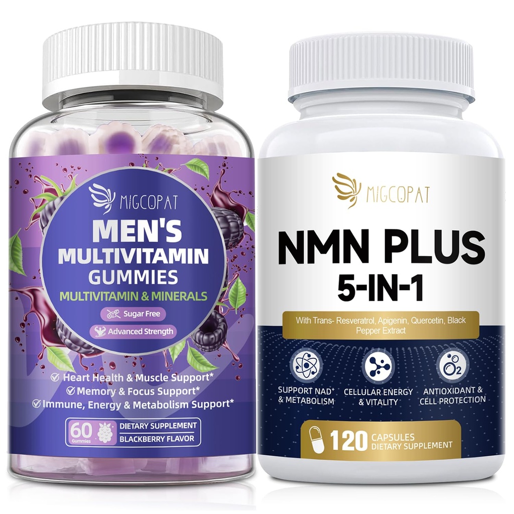 Migcopat Men’s Vitality Bundle – Multivitamin Gummies for Men + NMN 1000mg Cellular Energy Supplement