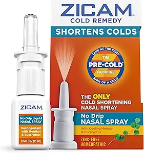 Zicam Cold Remedy No- Drip Nasal Spray med Cooling Menthol & Eucalyptus, Homøopatisk, Zinc- Free, Pre- Cold Medicine, Shortens Cold Varighed, 0,5 Ounce