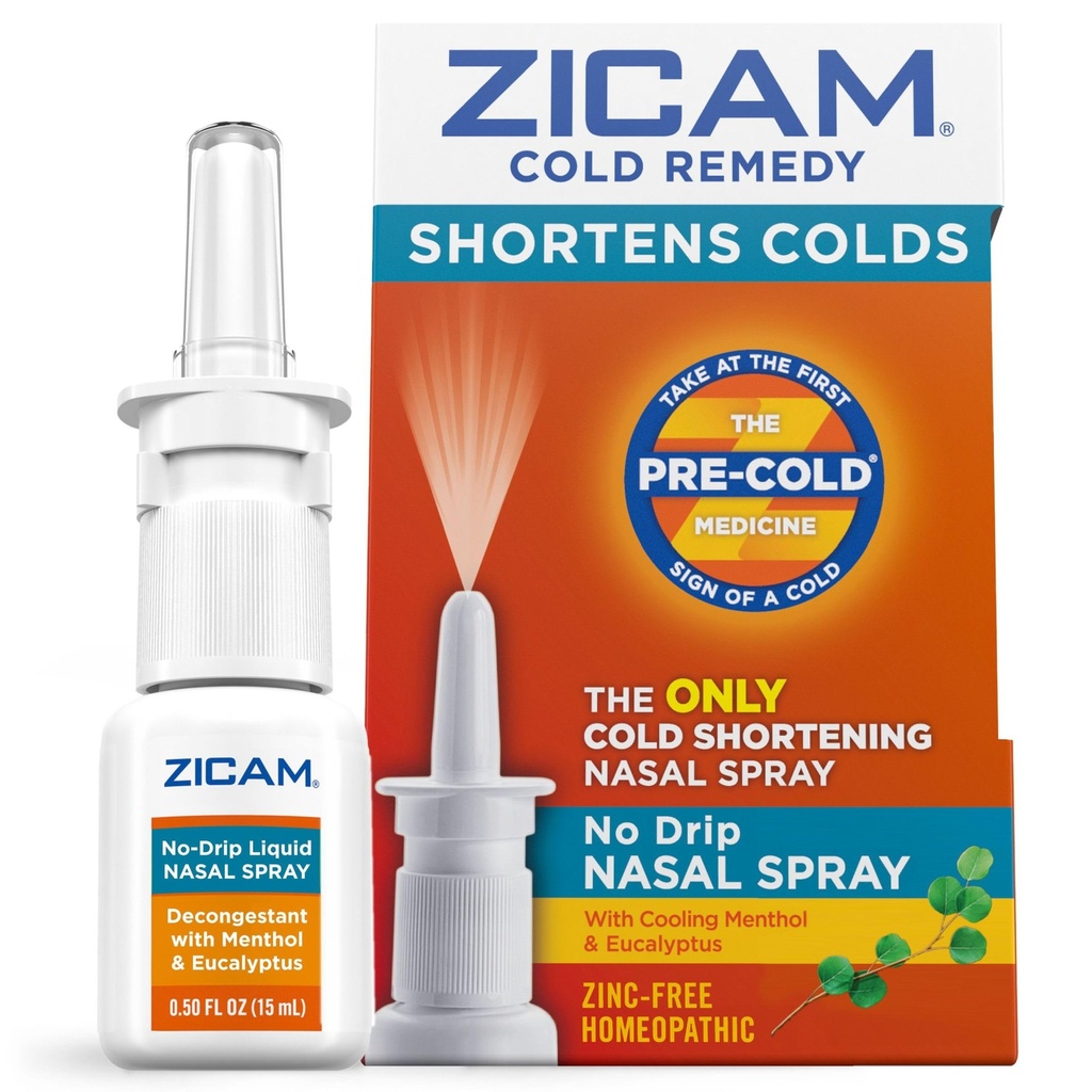 Zicam Cold Remedy No- Drip Nasal Spray med Cooling Menthol & Eucalyptus, Homøopatisk, Zinc- Free, Pre- Cold Medicine, Shortens Cold Varighed, 0,5 Ounce