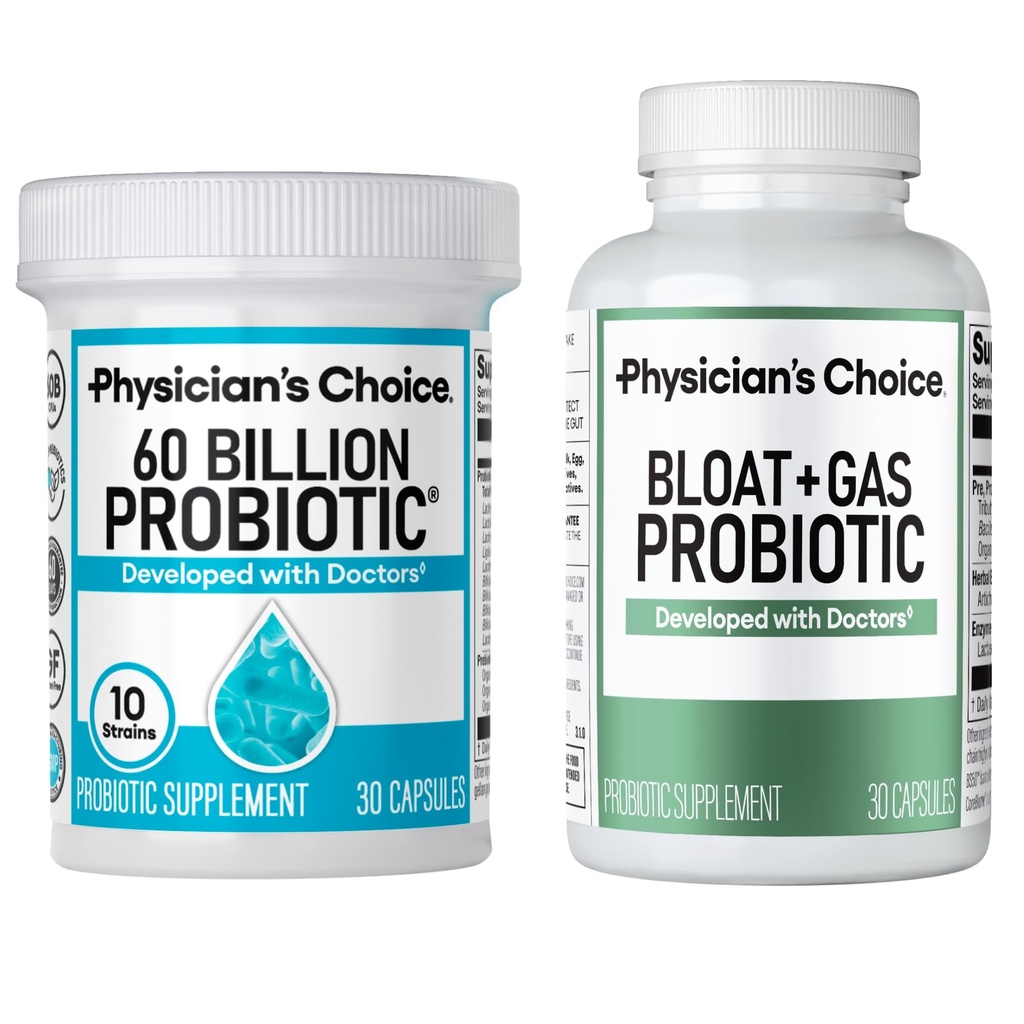 Lægens CHOICE Bloat & Gas Probiotic 30ct + 60 Billion Probiotic 30ct - fordøjelsesbesvær Bundle