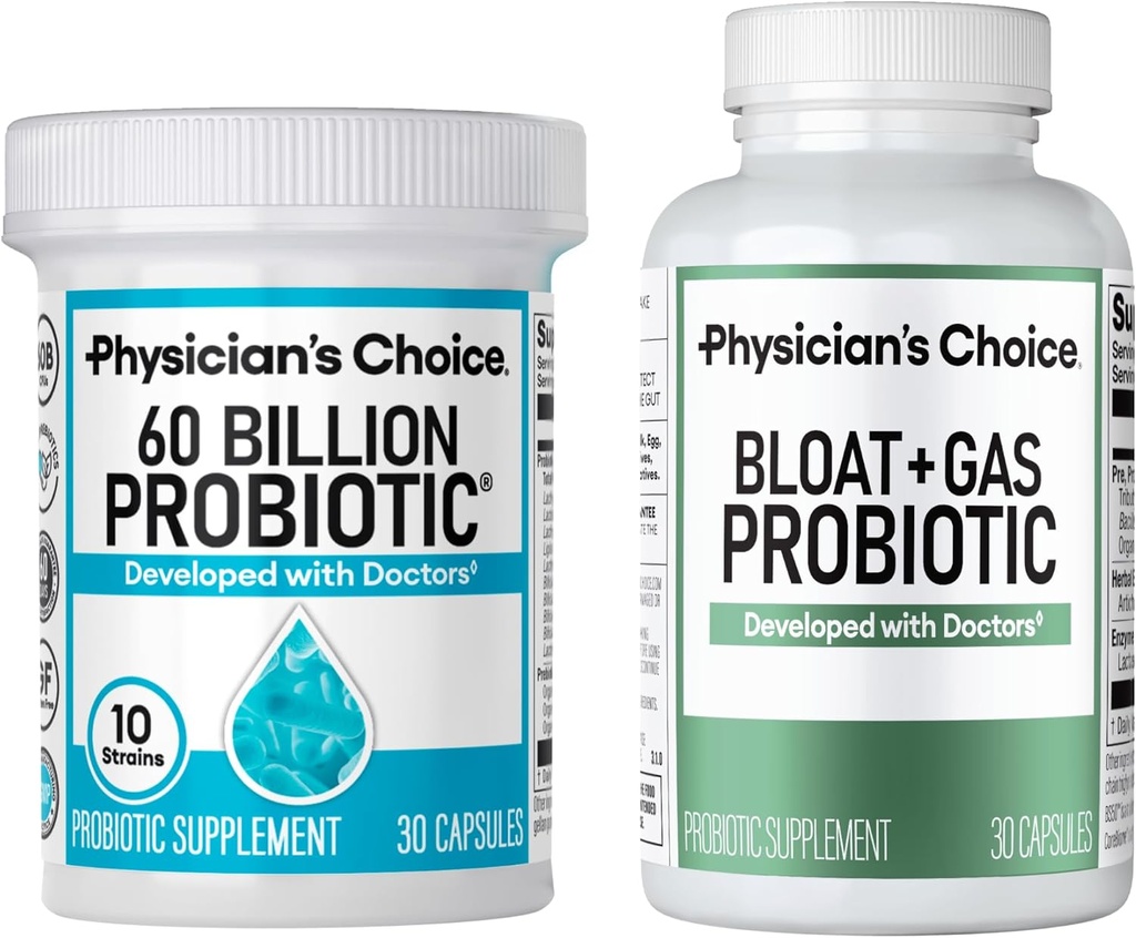 Lægens CHOICE Bloat & Gas Probiotic 30ct + 60 Billion Probiotic 30ct - fordøjelsesbesvær Bundle