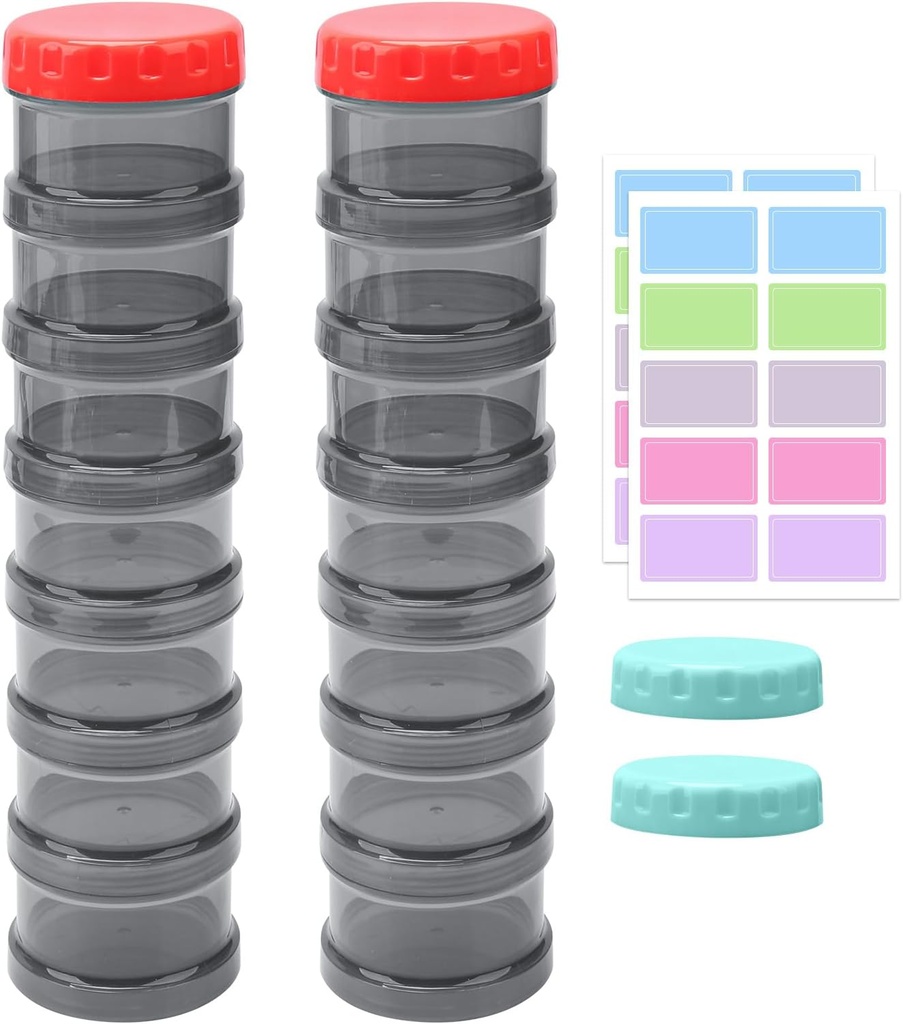 2 Pack 7 Dag Pil Organizer sag Stakbare ugentlige kosttilskud Vitamin piller Holder Dispenser Stor gennemsigtig sort med ekstra låg