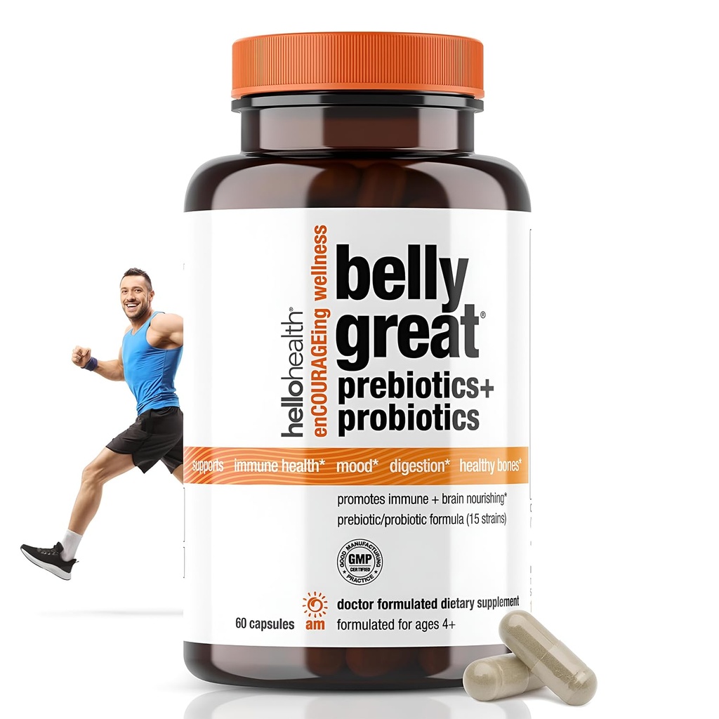 Daglig Probiotika for kvinder, Mænd + Kids Probiotika -Belly Great Prebiotika og Probiotika til Gut Health & Immunsupport + D3-vitamin, Folate B Vitaminer: 15 Strain, Gluten Free -60 Greve