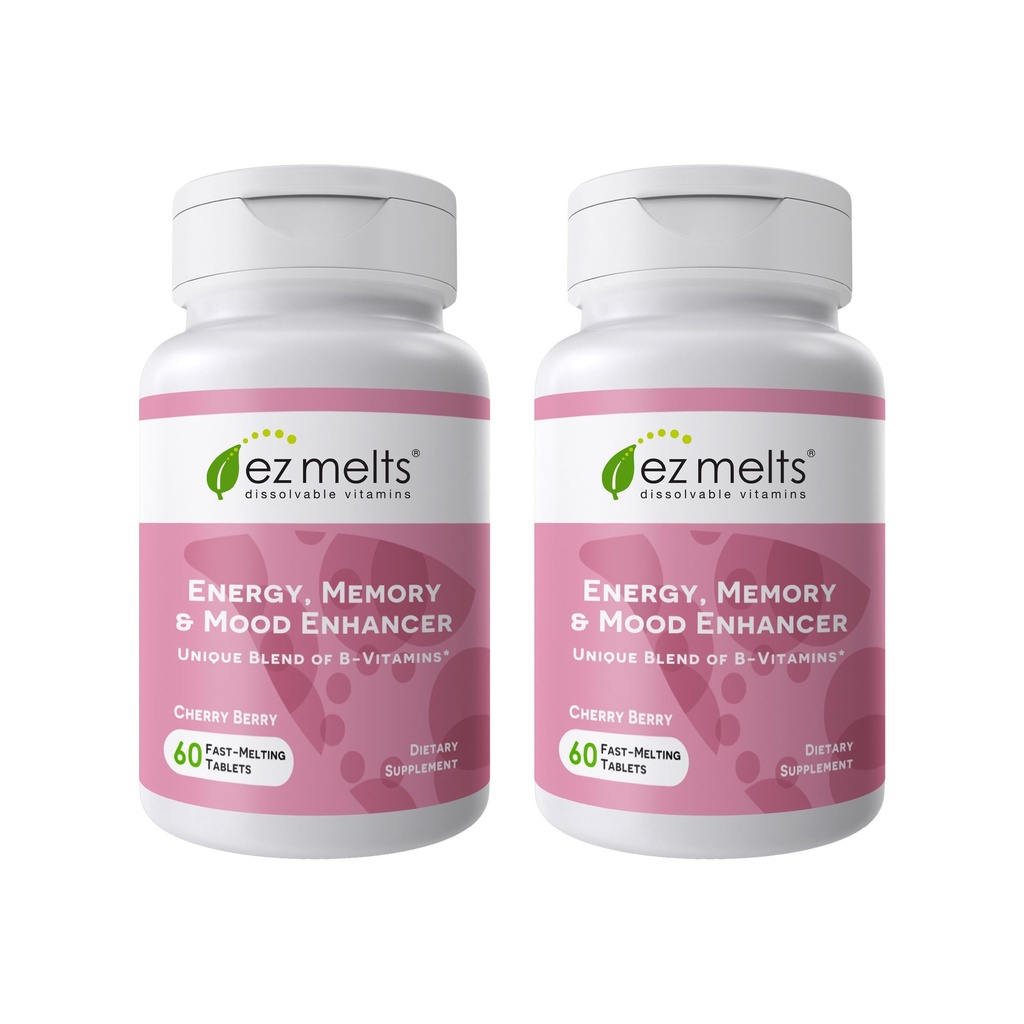 EZ Melts Energy, Memory & Mood Enhancer - B Vitamins Supplement with Vitamin B12, B6, Folate & Biotin - Non-GMO & Vegan - Cherry Berry - 120 Dissolvable Tablets (120 Servings)