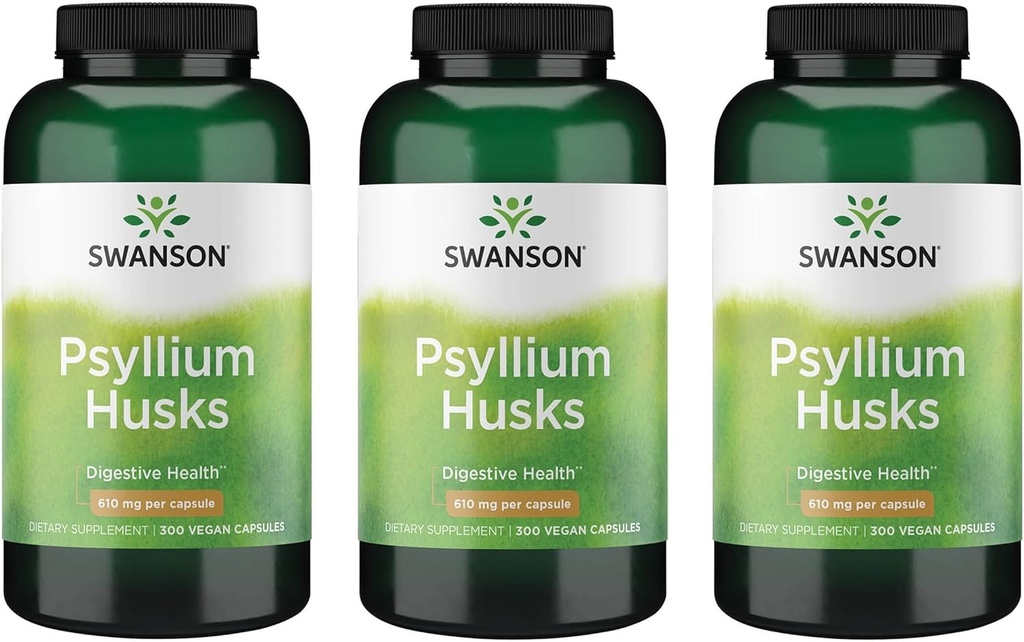Swanson Psyllium Husk kostfibre Supplement 610 mg 300 kapsler - (3 Pack)