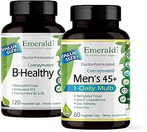 NØDVENDIGE ETIKETTER Bundle med B Sunde (120 Veg Caps) & Mænds 45 + 1 -Daily Multi (60 Veg Caps) - Vegan Vitamin B Complex med fuld Spectrum B Vitamin - Mænds Multivitamin med CoQ10, Lycopene & Mere