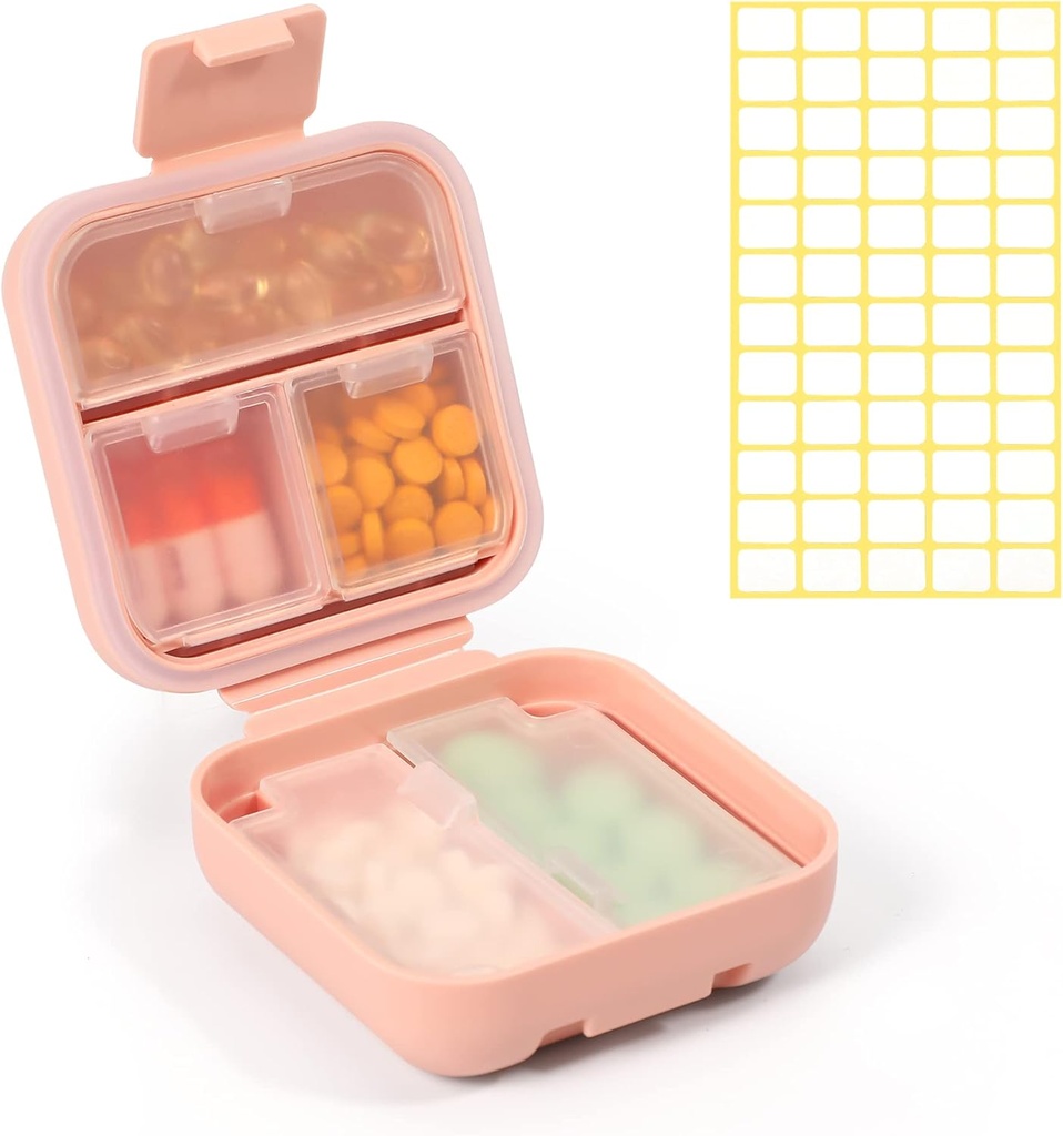Dynippy Daily Pill Organizer 5 Compartments Portable Fugt Bevis Lille Pill sag for Pocket Purse Travel Pill Box Portable Medicine Vitamin Fish Oil Holder Container (Pink)