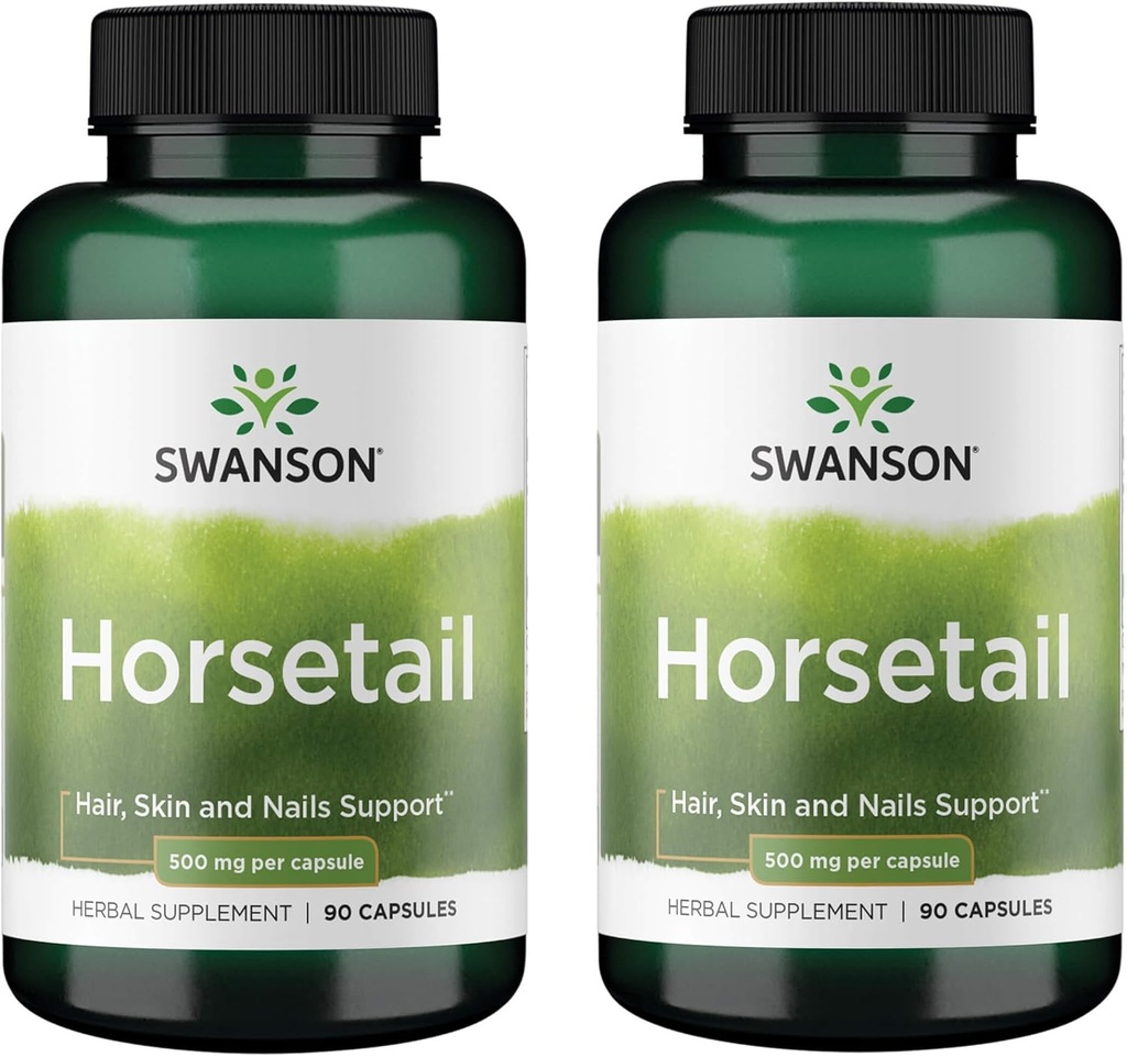 Swanson Horsetail - Herbal supplement støtte sundt hår, hud & negle - naturlige ingredienser til ben sundhed & urinveje støtte - (90 kapsler, 500mg hver) (2 Pack)