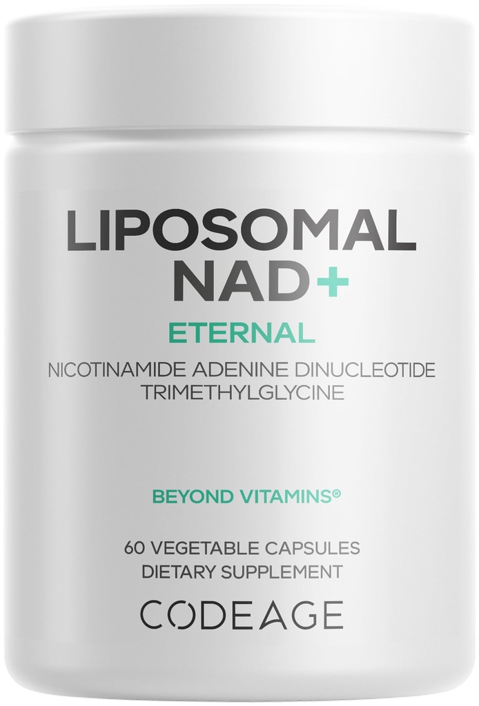 Codeage Liposomal NAD + Supplement - NAD Nicotinamid Adenine Dinukleotid Coenzym Pills - 500 mg NAD + Per Servering & betain Vandfri - Liposomal Levering - Vegan, Non- GMO, Gluten- Free - 60 kapsler