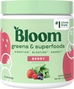 Bloom Nutrition Superfood Green Powder, fordøjelsesfremmende enzymer w / Probiotika & Prebiotika, Gut Health, Bloating Relief for Women, Chlorella, 15 SVG (15 Servere (Pack of 1), Berry)
