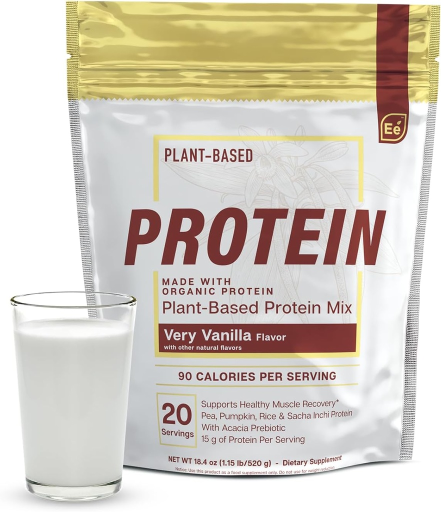 Essentielle elementer Pea Protein Powder - Meget vanilje Budding 124; Low- carb Plant- Based Vegan Blend - Keto- Friendly and Gluten- Gratis Buddy 124; 20 Servere, 18oz