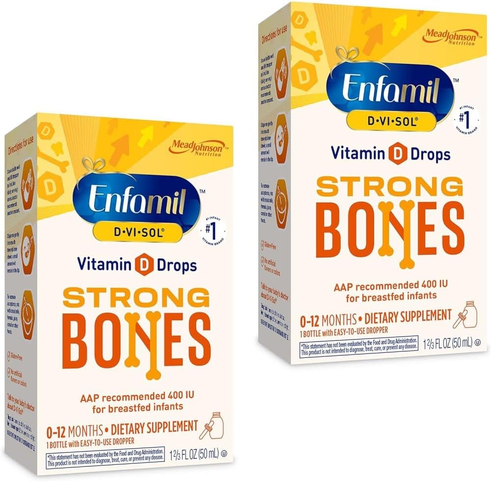 Enfamil Baby-vitamin D- Vi- Sol flydende D-vitamindråber, understøtter stærke tænder & ben udvikling, 50ml flaske (pakke med 2)