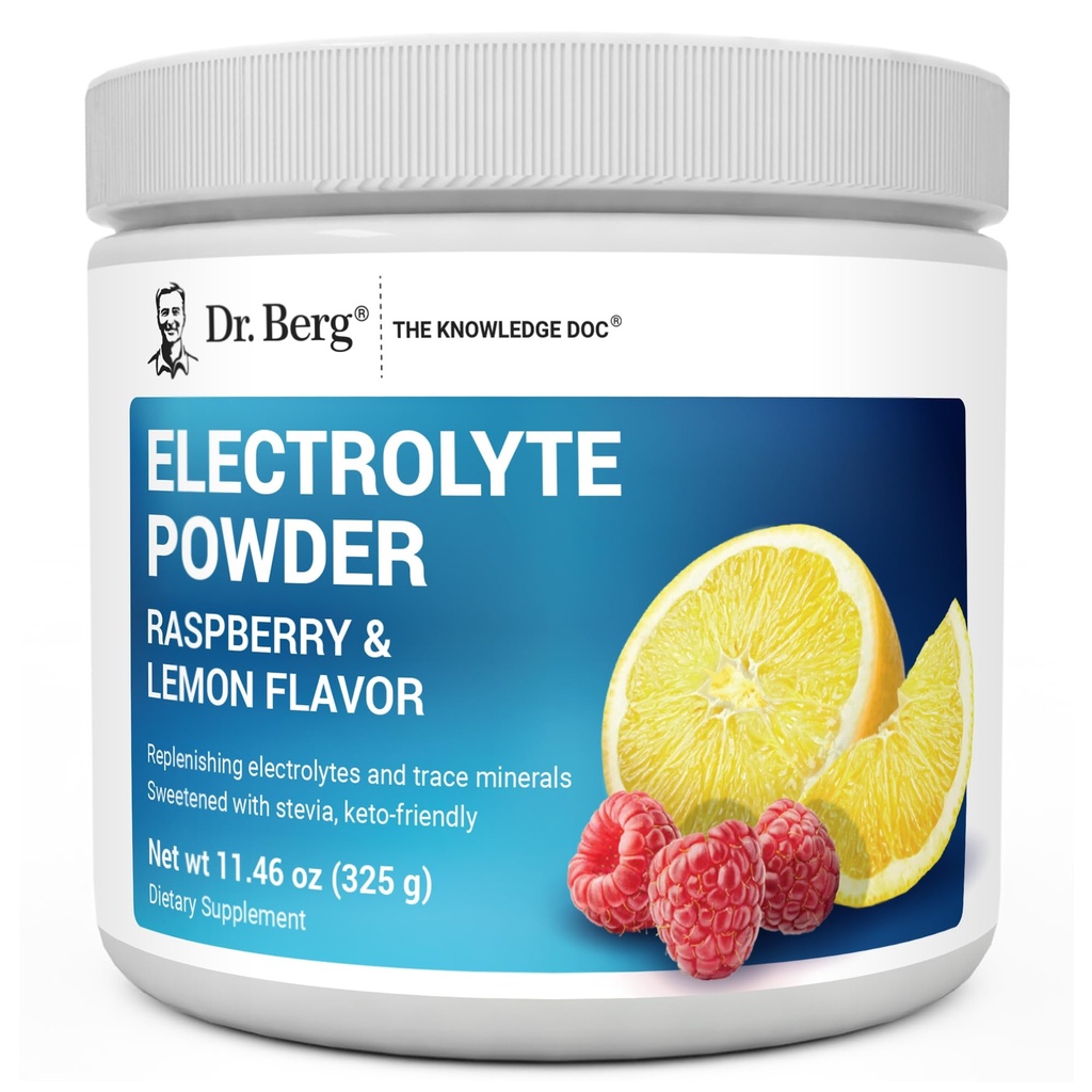Dr. Berg Zero Sugar Hydration Keto Electrolyte Powder - Forbedret w / 1000 mg kalium & Real Pink Himalayan salt (IKKE bordsalt) - Hindbær & Lemon Flavor Hydration Drink Supplement - 50 Servering