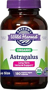 Oregon 's Wild Harvest Non- GMO Certified Organic Astragalus Capsules Langtidsimmunstøtte Urtetilskud -180 Tæl