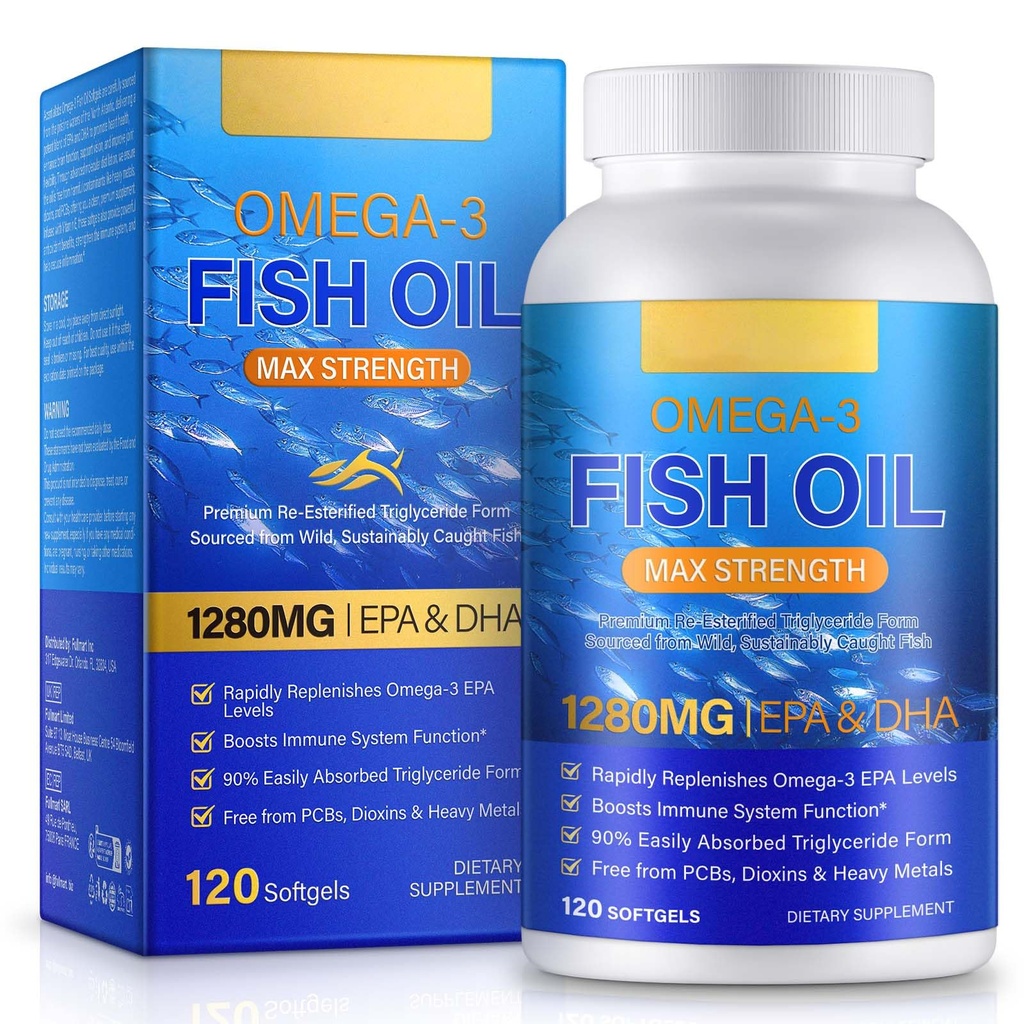 Fish Oil Omega 3 Supplements,Fish Oil Softgels Fatty Acids Including EPA and DHA for Women Men - 120 Softgels