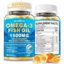 Omega 3 Fish Oil Gummies 1500mg, Triple Strength Omega 3 for Adults with EPA & DHA, CoQ10, Red Yeast Rice | Essential Fatty Acids | Wild Caught & Burpless | for Hḙar-t & Brain | Sugar Free, 60 Count
