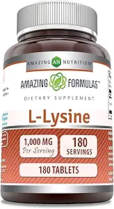 Amazing Formulas L-Lysine Amino Supplement | 1000 Mg Per Serving | 180 Tablets | Non-GMO | Gluten-Free | Made in USA