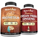 Nutrivein Premium Magnesium L- Threonate & Panax Ginseng Supplement Bundle: High- Absorption Magnesium Threonate og Red Ginseng Supplement Par for hjerne, mad og vitalitet