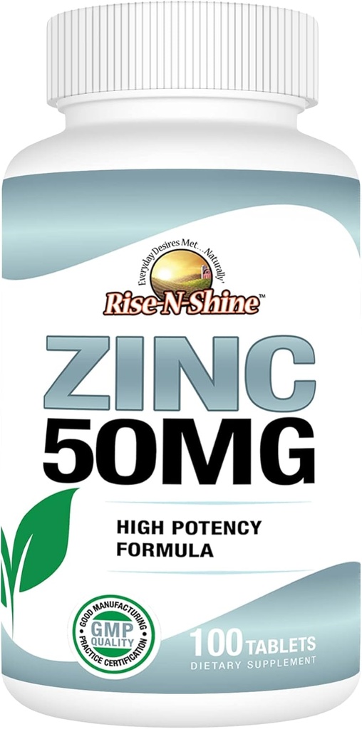 Rise- N- Shine 50 Mg Zink Kosttilskud - immuntilskud - højpotens antioxidant - 100 dages forsyning (100 tabletter)