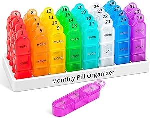 Daviky Monthly Pill Organizer 3 gange om dagen, 30 dag Pill Organizer med lille pille Box, En måned Medicin Organizer, 31 dag Pill sag Pill Container til at holde Vitamin, tillæg og medicin