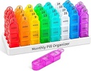 Daviky Monthly Pill Organizer 3 gange om dagen, 30 dag Pill Organizer med lille pille Box, En måned Medicin Organizer, 31 dag Pill sag Pill Container til at holde Vitamin, tillæg og medicin