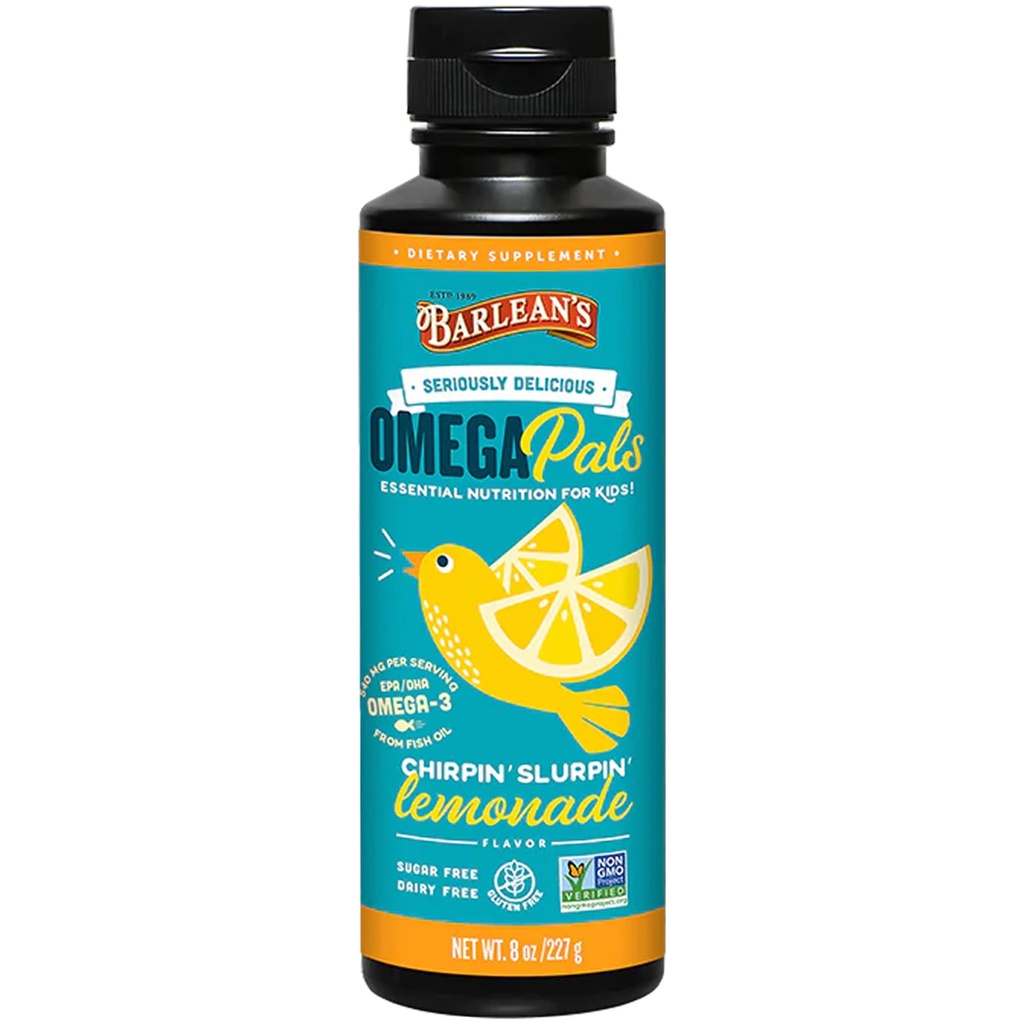 Barlean 's Omega 3 Fish Oil Liquid Supplement til børn, Chirpin' Slurpin 'Lemonade, 540 mg EPA og DHA Fed syre, 8 oz