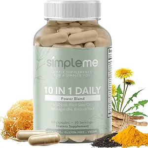 Burdock Root Organic og Bladderwrack 10 i 1 Immunity Booster Power Blend med Irish Sea Moss, Ashwagandha og Black Seed Supplement for mænd og kvinder, Seamoss Pills Herbal, Vegan - 60 Kapsler