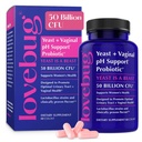 Lovebug Gær og Vaginal Probiotika for kvinder pH Balance & Urinary Tract, 50 Millioner CFU, UTI, BV, Odor Support med Lactobacillus, Bifidobacterium, fordøjelig & vaginal sundhed Supplement 60 Kapsler