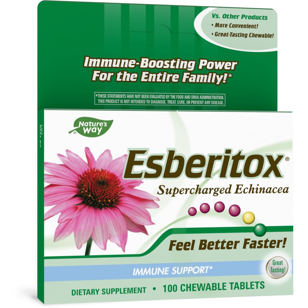 ESBERITOX Supercharged Echinacea – Immune Support – Herbal Supplements - Wild Indigo Root - Purple Coneflower – Made in Germany – 100 Tablets