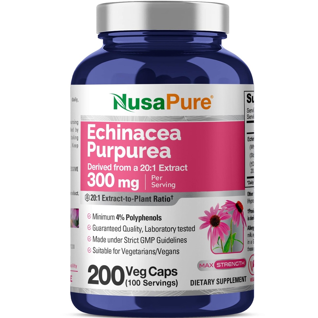 NusaPure Echinacea Goldenseal, 400 mg , 300 Veg Capsules (Non-GMO, Vegan)