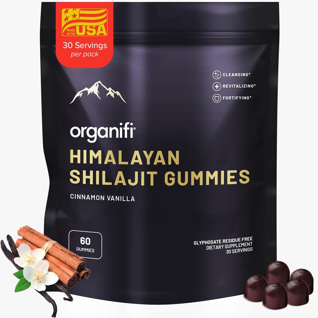 Organifi Shilajit Gummies - Himalayan Shilajit for mænd og kvinder med PrimaVie Shilajit, 40- Plus trace minaler, og mere - Hormone Balancer, øger cellulær energi, Beats Træthed, og mere, 60 Greve