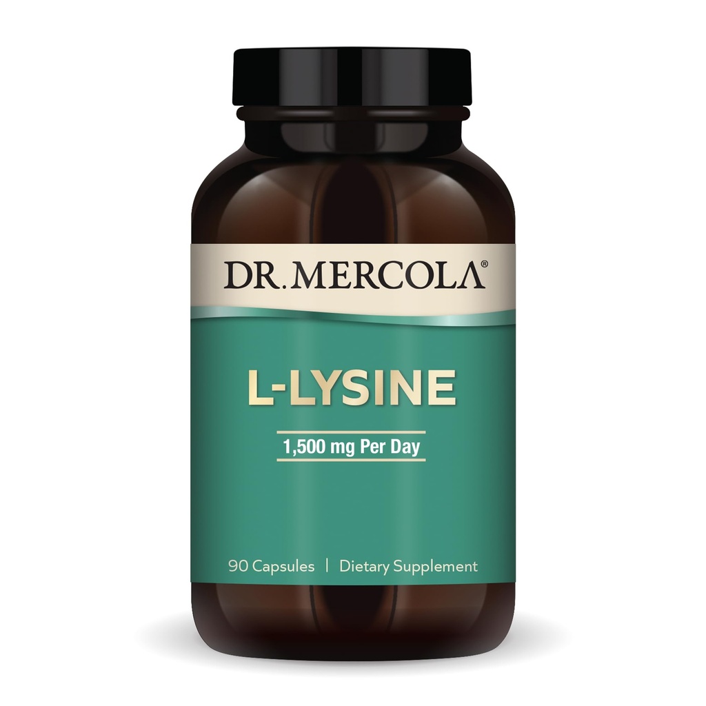Dr. Mercola L- Lysin, 90 Kapsler 1500 mg L- Lysin, Non- GMO, Gluten Free, Soy Free