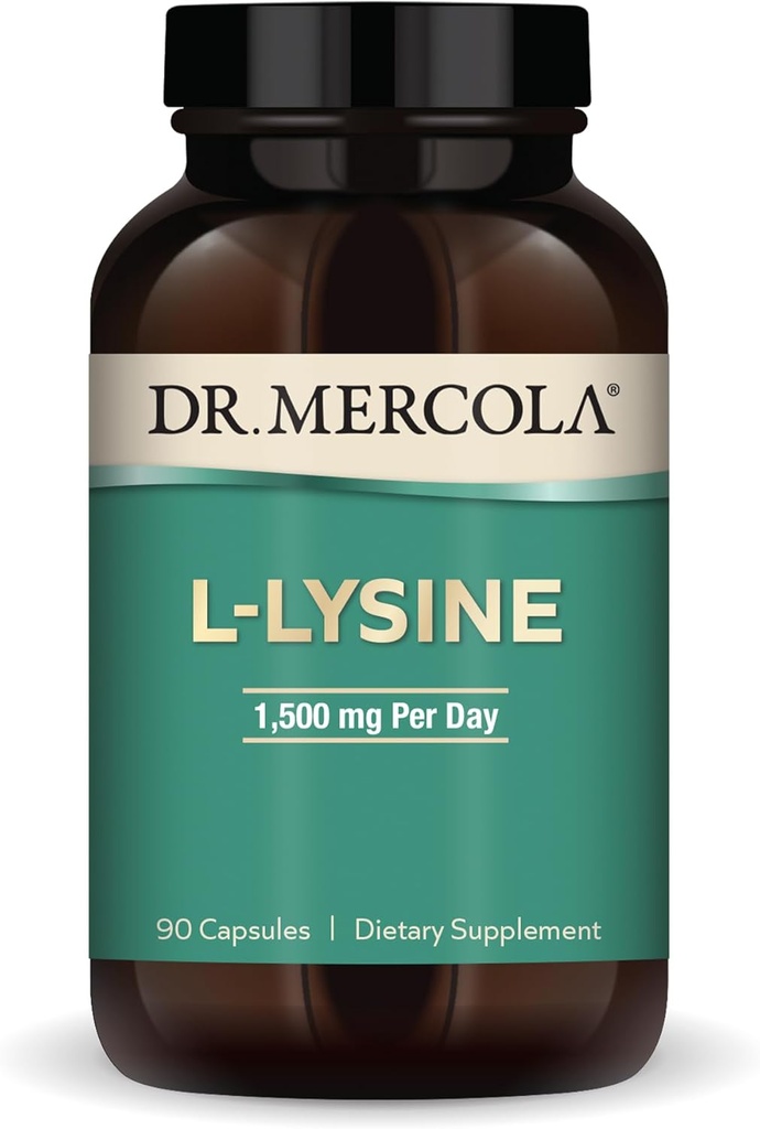 Dr. Mercola L- Lysin, 90 Kapsler 1500 mg L- Lysin, Non- GMO, Gluten Free, Soy Free