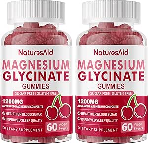 Magnesium Glycinate Gummies 1000mg - Sugar Free Magnesium Potassium Supplement with Vitamin D, B6, CoQ10 for Calm Mood & Sleep Support - 120 Cherry Gummies -2 Pack.
