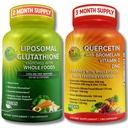 Liposomal Glutathione 500mg & Quercetin med Bromelain, Zink, og C-vitamin - Antioxidant & immunsupportbunde med økologiske hele fødevareblandinger - Vegan, non-GMO respiratorisk sundhed formel