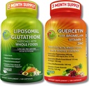 Liposomal Glutathione 500mg & Quercetin med Bromelain, Zink, og C-vitamin - Antioxidant & immunsupportbunde med økologiske hele fødevareblandinger - Vegan, non-GMO respiratorisk sundhed formel