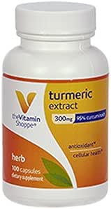 Den Vitamin Shoppe gurkemeje ekstrakt 300mg, Standardized Herb, der understøtter cellular sundhed & giver antioxidant fordele med 95% curcumin og 65mg calcium (100 kapsler)