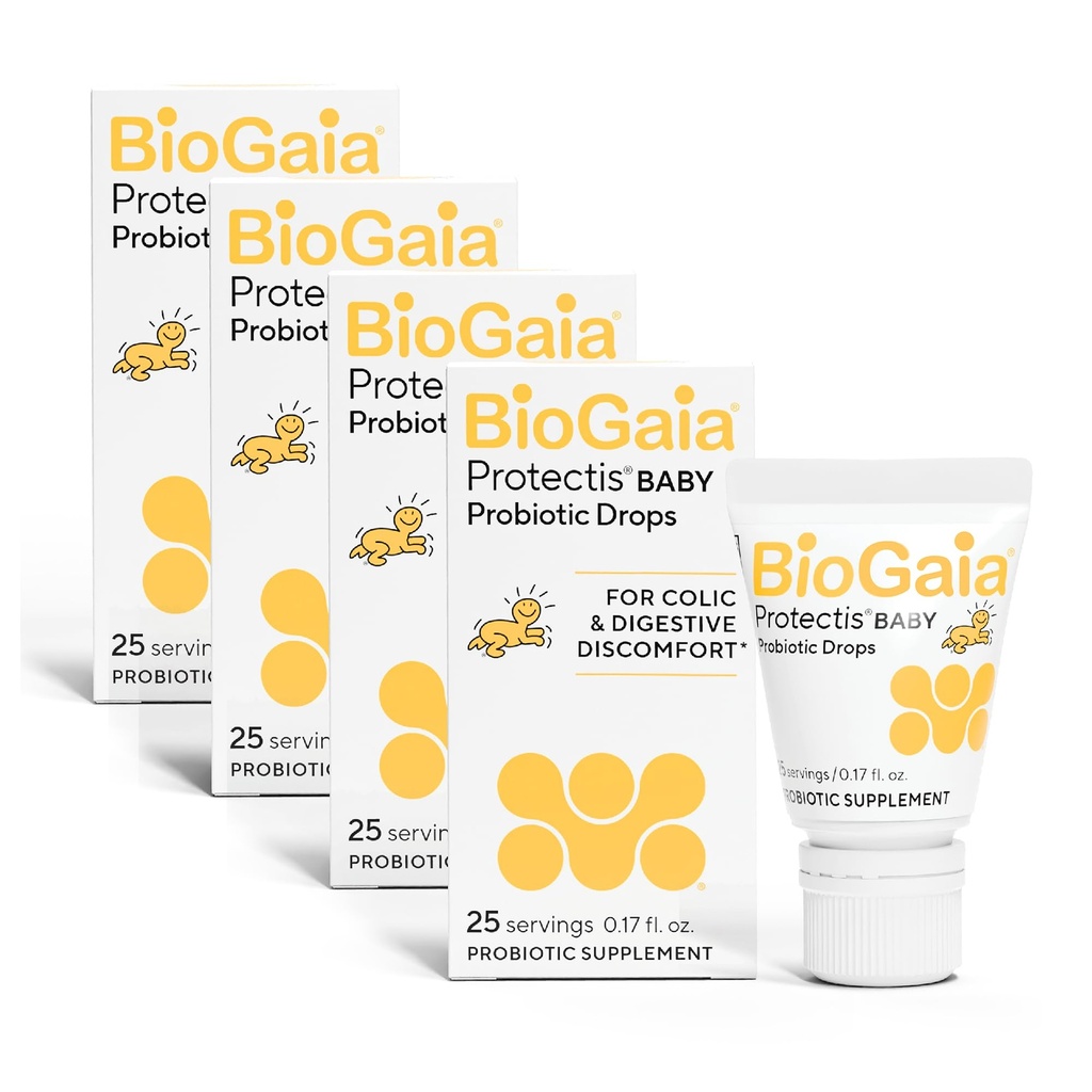 BioGaia Protectis Baby Probiotic Drops | Baby Essentials for Colic & Gas Relief | Safe for Newborns | Ease Crying, Fussing, Colic, Gas, Spit-ups & Constipation | No Dairy, Soy & Gluten | 5mL (4-Pack)