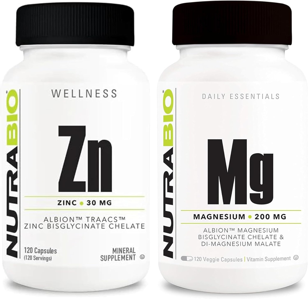 Nutrabio Zinkchelat og Reaged Magnesium Supplement Bundle - Vitamin Supplement Bundle kan hjælpe med at understøtte immunsystemet og ben sundhed