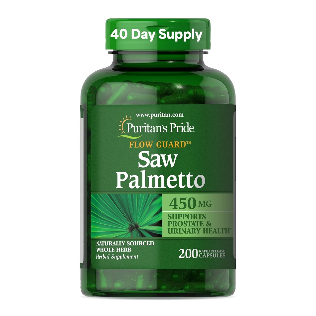 Puritans Pride Flow Guard ™ Saw Palmetto Extract 450mg, Natural Whole Herb Traditional Herbal Kosttilskud til Herre Prostata og Urinary Health Support, 200 Rapid Release Kapsler