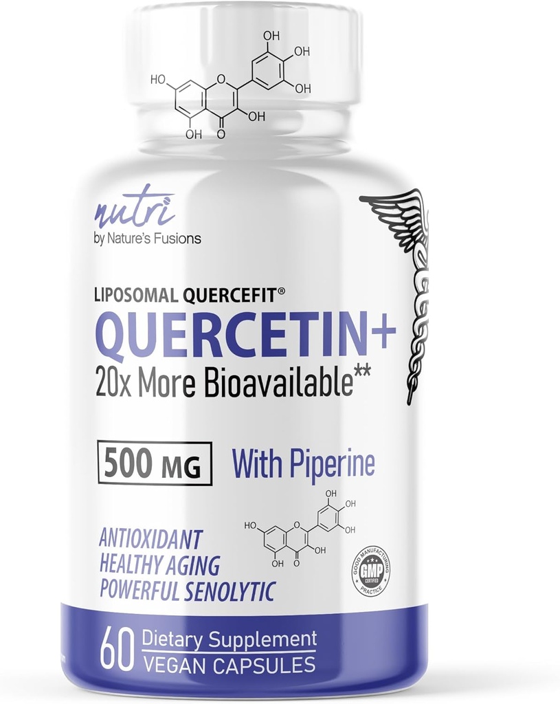 Nature's Fusions Nutri Liposomal Quercetin Phytosome with Piperine - Patented 20x More Bioavailable Than Quercetin Supplements - Supports Immune/Cardiovascular Health - 60 Quercetin 500mg Capsules