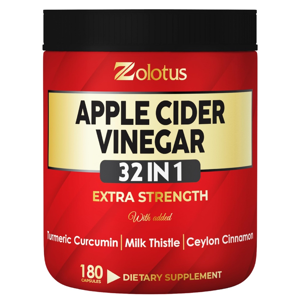 Zolotus 32in1 Apple Cider Vinciferkapsler med gurkemeje, kanel, Milk Thistle, Elderberry, Quercetin & mere til støtte fordøjelse, immun- 180 kapsler