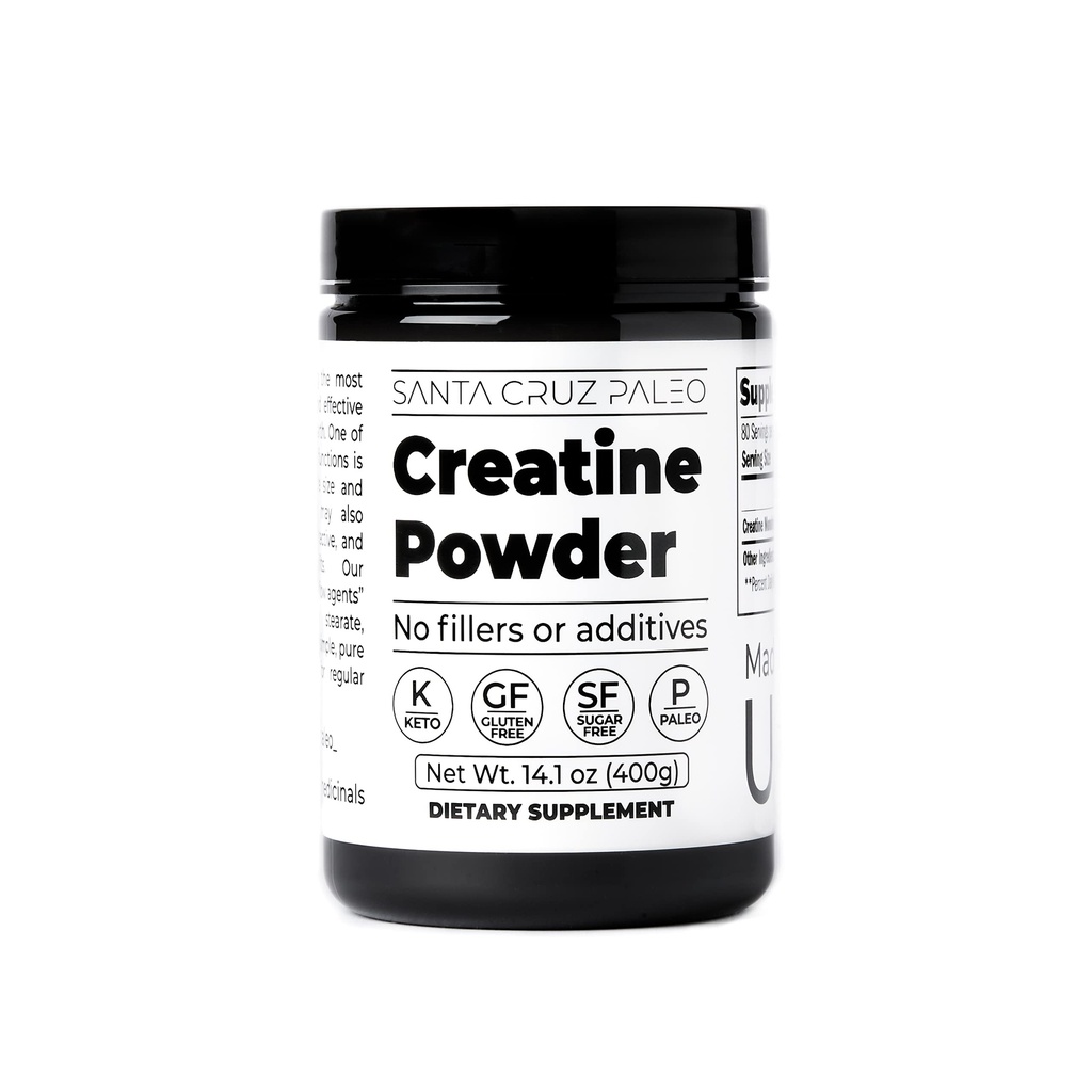 Santa Cruz Paleo, Creatin monohydrat pulver mikroniseret, Unflavored Pre Workout og Muscle Support, Gluten Free Keto, Mix with Water or Shakes, No Fillers or Additives, 80 Serveringer, 400g