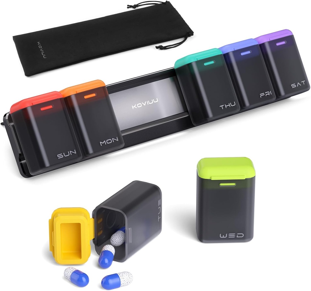 Daglig Pill Box Organizer 2 gange om dagen (sort) og ugentlige Pill Organizer 1 gang om dagen (sort)