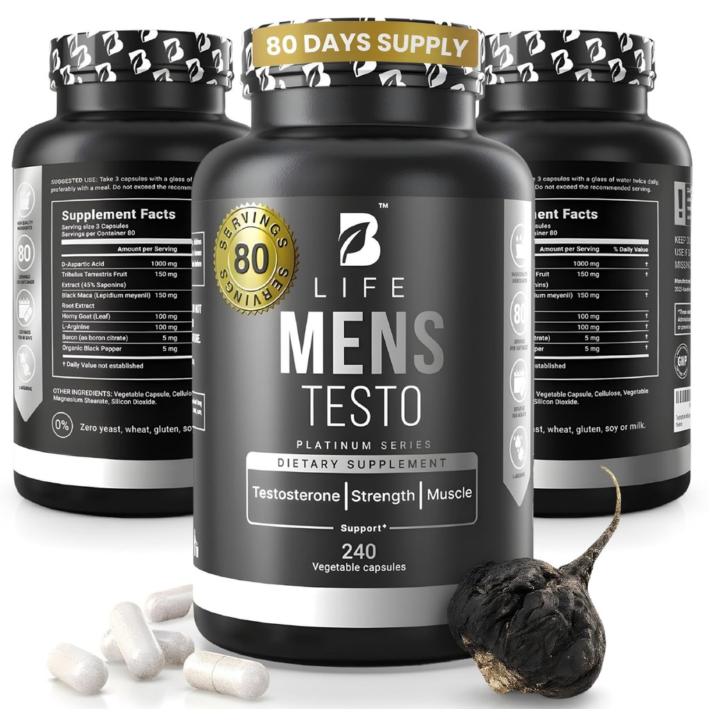 Testosteron Booster Supplement for mænd; Boron Supplement for mænd med Tribulus Terrestris, Black Maca, Horny Geat Weed, L- Arginin Meet 124; Stamina, Endurance, Muscle Growth & Strength