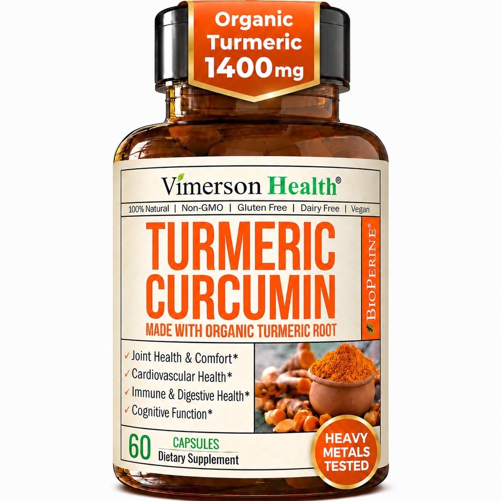Gurkemeje supplement med sort peber ekstrakt - høj potens Økologisk gurkemeje 1400mg & 95% Curcuminoider til fælles & fordøjelsesmæssig sundhed - Fælles supporttillæg - 60 Vegansk Curcuma kapsler