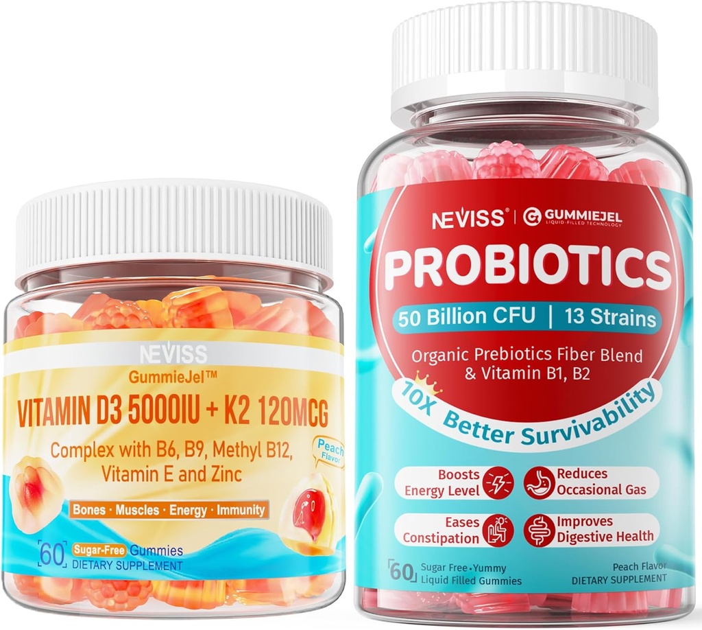 NEVISS Vitamin D3 K2 Gummier + sukkerfri Probiotika Gummier