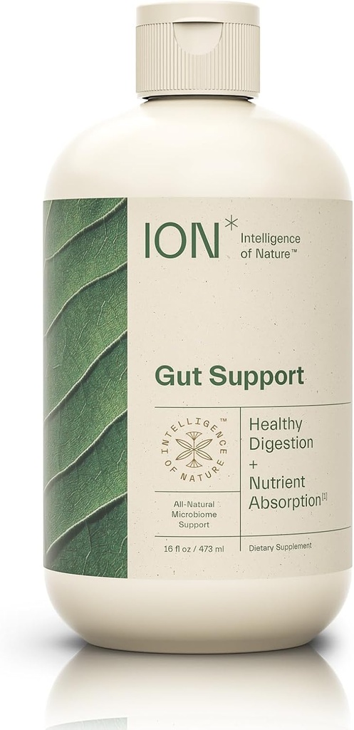 ION * Intelligence of Nature Gut Support Liquid Supplement - Gut & Diguestive Health Liquid Drops, Rense & Detox med Humic Extract for Women & Men, Voksne & Børn 4 + - 16 fl oz (Pack of 1)
