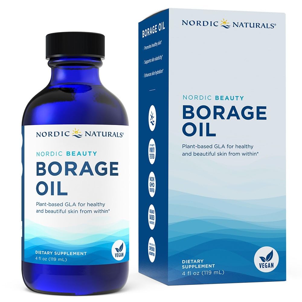Nordic Naturals Nordic Beauty Borage Oil, Unflavored - 4 Ounces - Borage Seed Oil, Unique Omega- 6 for Sund og Hydrated Skin, 480 Milligram GLA - Non- GMO - Vegan, 48 Servere